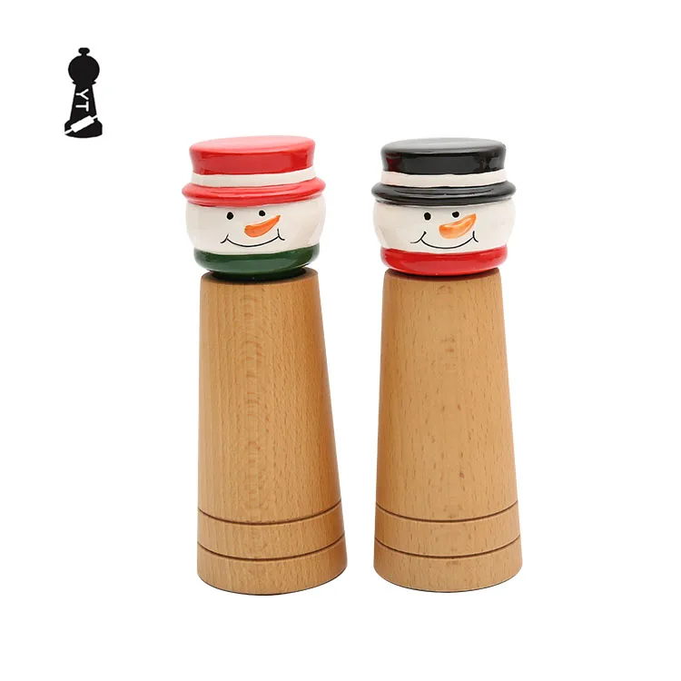 China Professional Manufacture Cute Cartoon Adjustable Wood Salt Pepper Mill Grinder Set