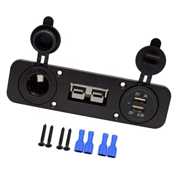 Flush Mount 50A Anderson Plug Socket Double USB Charger Socket W/Cigarette Lighter Panel for Caravan Camper Boat Truck