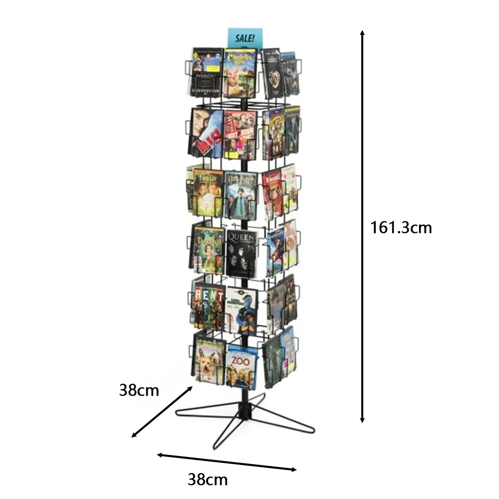 High Quality Rotating Floor Metal Pocket Post Greeting Card Display CD Calendar Magazine Display Stand Rack