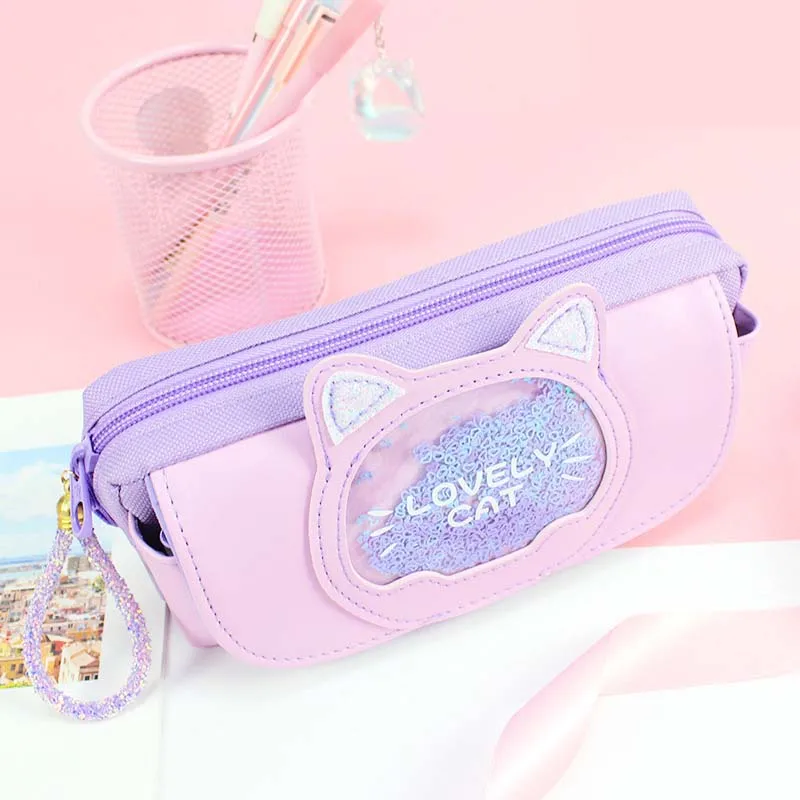 Pencil case Korean edition canvas stationery Kitty wholesale stationery bag creative three double pen bag schoolgirl
