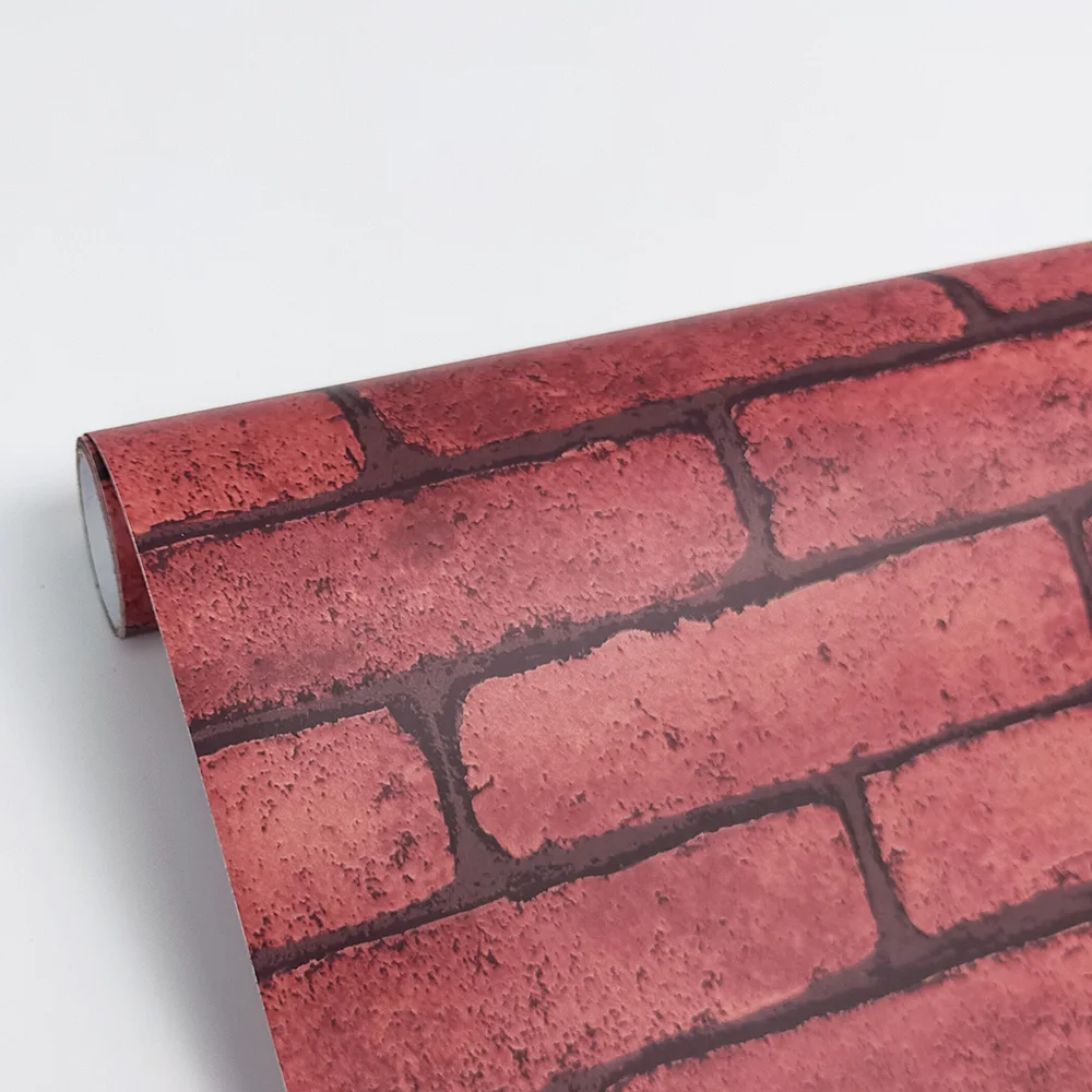 Akadeco 2021 Hot Sale High Quality Fire Proof Red PVC Peel And Sticker Tile 3D Self Adhesive Textured Roll Brick Wallpaper