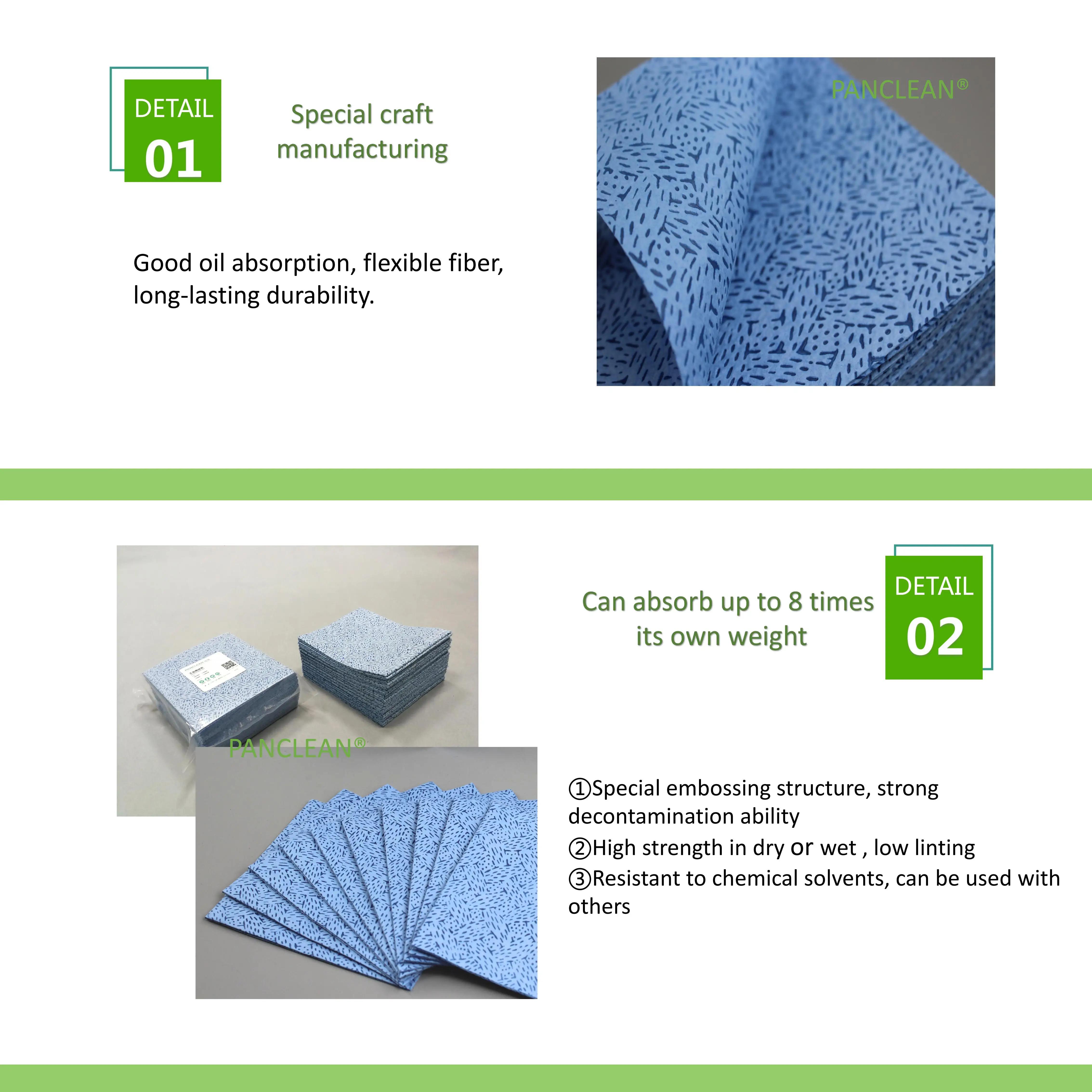 
Super oil absorbing wiping paper polypropylene fiber lint free wipes for cleanrooms 