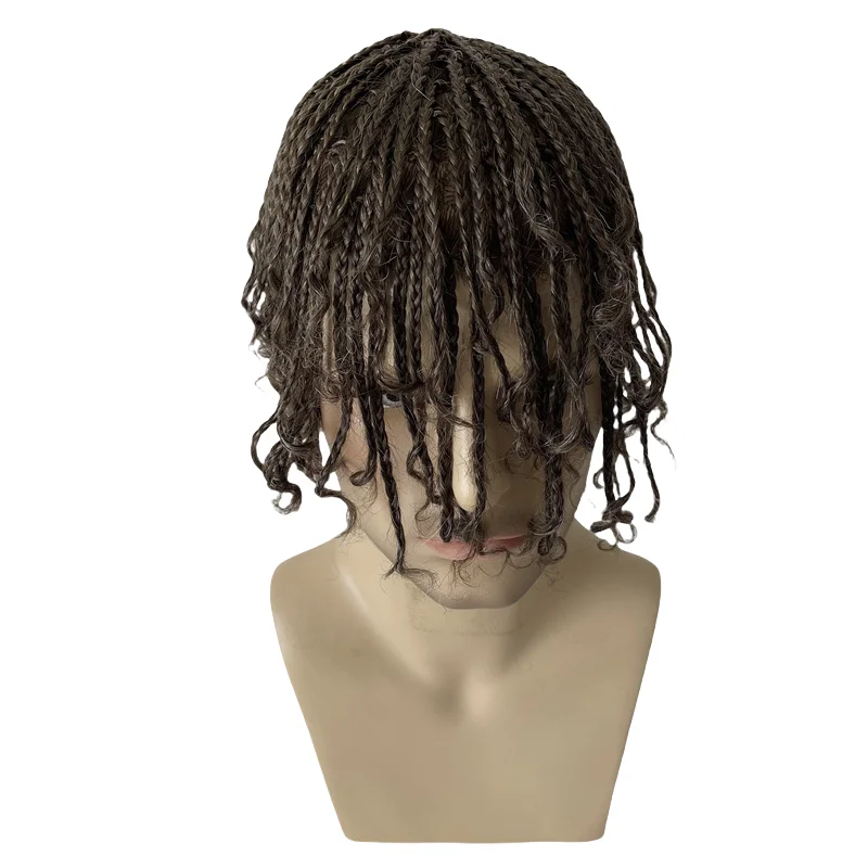 In stock Remy Human Hair Systems #410 afro curl black box braids jet black full Skin pu base human hair toupee for men