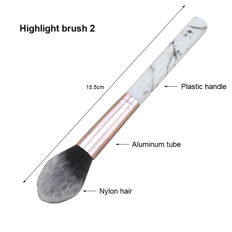 Single Nylon Hair Makeup Face Brush Angular Marble Highlight Plastic Handle Cosmetic Private Label Makeup Brush