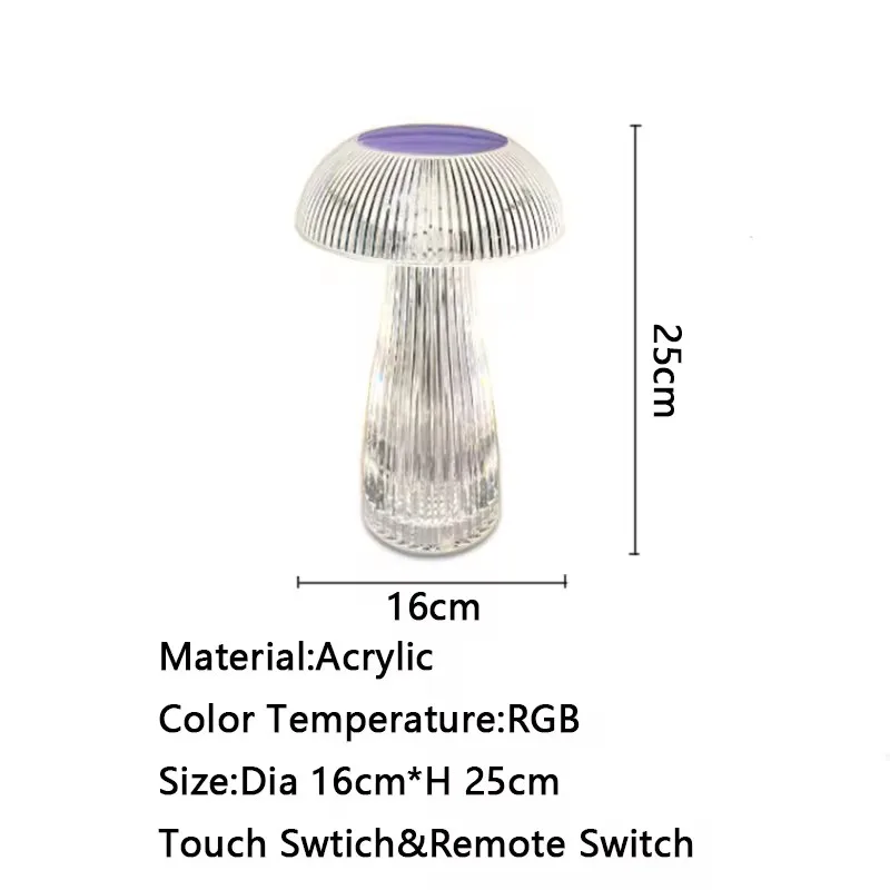 china new home Bedroom creative led touch remote control crystal mushroom table lamp