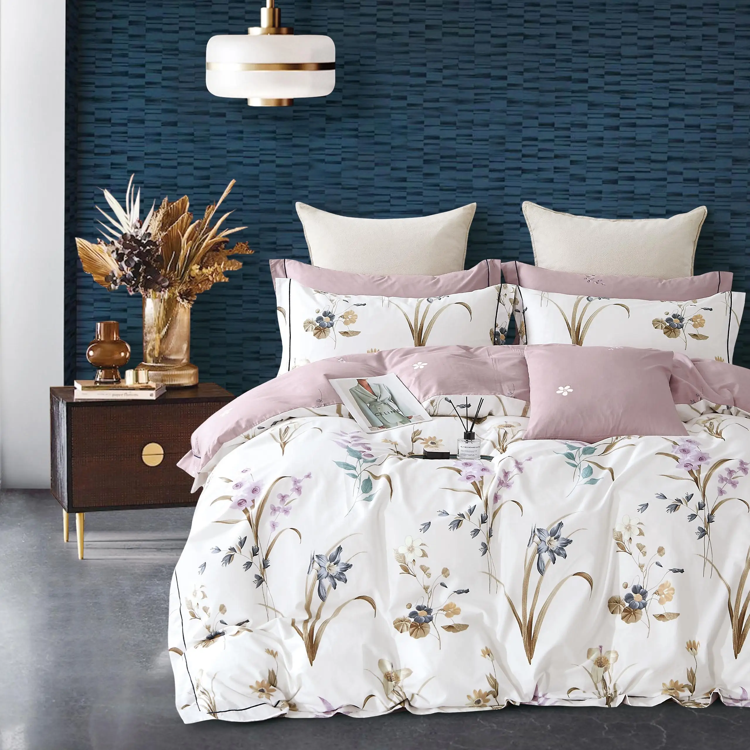 Wholesale print egyptian  cotton fabric in roll for bed sheets