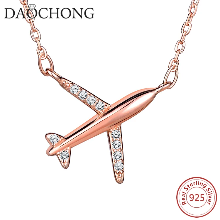 China Supplier Wholesale Fashion Gift Pure 925 Sterling Silver Handmade Custom Engraved Airplane Pendant Necklace Jewelry