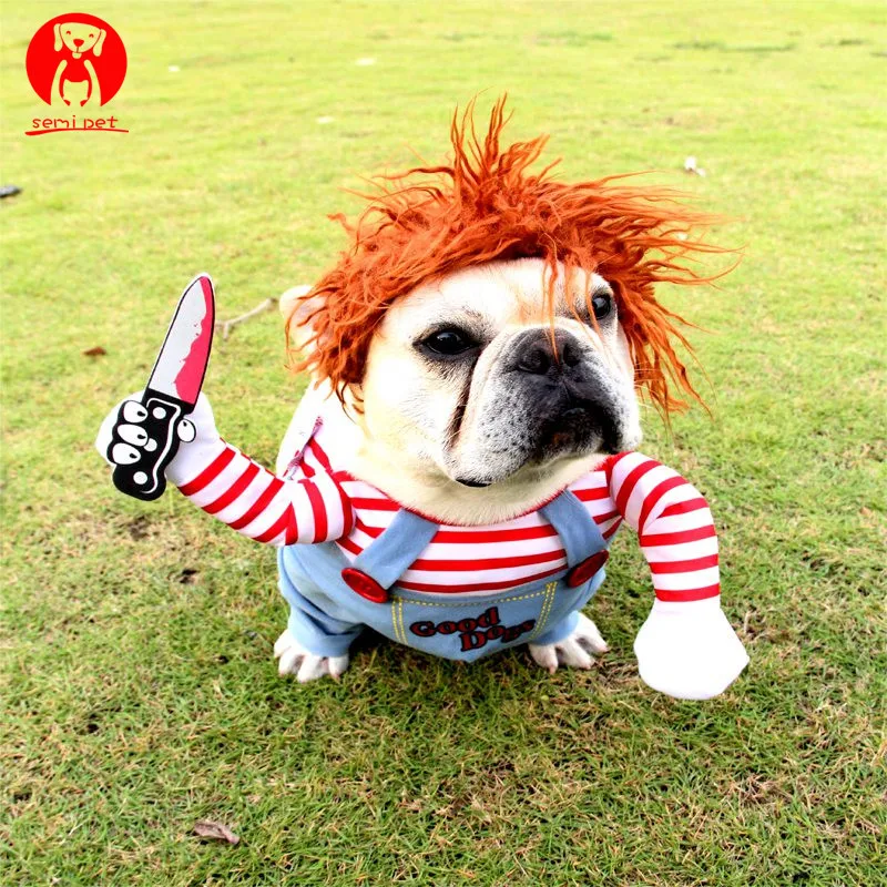 Pet Dog Halloween Clothes Dogs Holding a Knife Halloween Christmas Costume Novelty Funny Pet Cat Party Cosplay Apparel Clothing