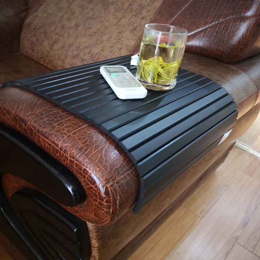 Коричневый лоток для дивана из бамбука с противоскользящей подушкой