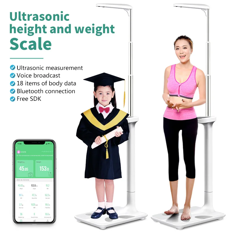 BT Commercial LCD Play Ultrasonic Physical BMI Adult Standing Height and Weight Scale Body Analyzer