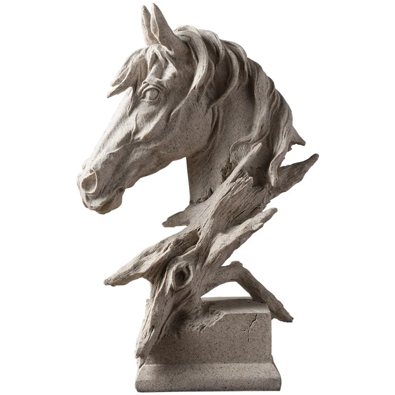 Modern and simple life size horse head statue desktop creative gift decoration resin craft for house