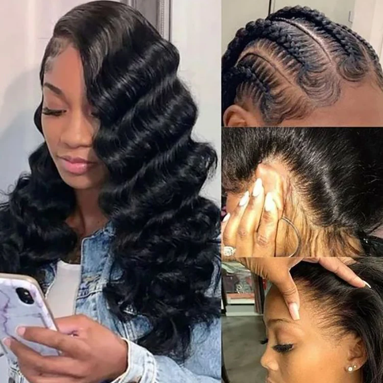  Wholesale Loose Deep Wave Natural Black Transparent Lace Wigs 100% 360 Human Hair Frontal For