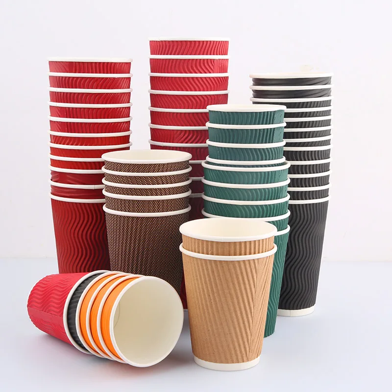 8oz 12oz 16oz China Biggest Manufacturer Disposable Hot Coffee  Paper Cups With Logo  Double Wall Ripple Paper Coffee cups