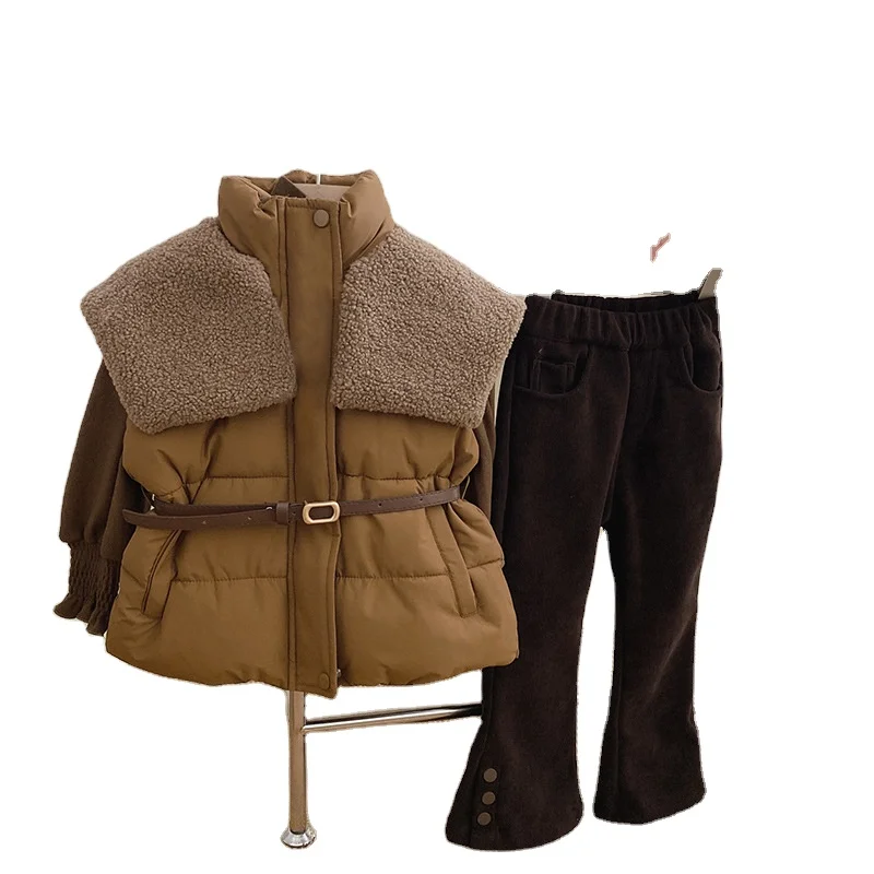 Autumn and Winter Toddler Girl Clothing Set Cotton Bottom Shirt Thickened Bell Bottoms Kids Clothes Set Girls 8-12 Years of Age