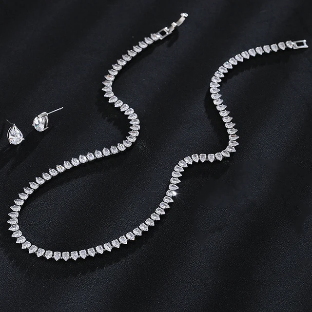 Emmaya Trendy Teardrop Women Necklace Earrings Bracelet Sets Cubic Zircon Bridal Wedding Jewelry Sets Factory Wholesale