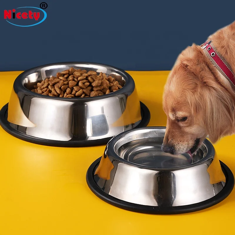 Stainless steel 201 pet bowl for cat dog custom logo eco-friendly stainless steel dog feeders with rubber base