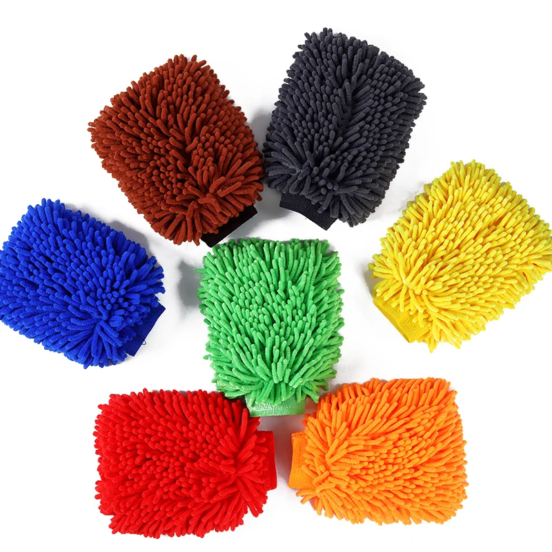 customized logo wholesale microfiber car wash mitt chenille car wash gloves 18*24cm  scratching free car cleaning gloves