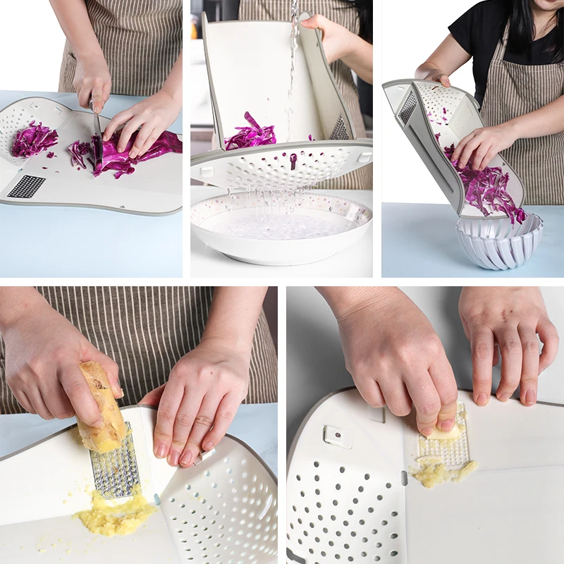 
Premium OEM Customised Manufacturer Wholesale folding Cutting Board multiuse 3 in 1 collapsable plast Camping Chopping board 