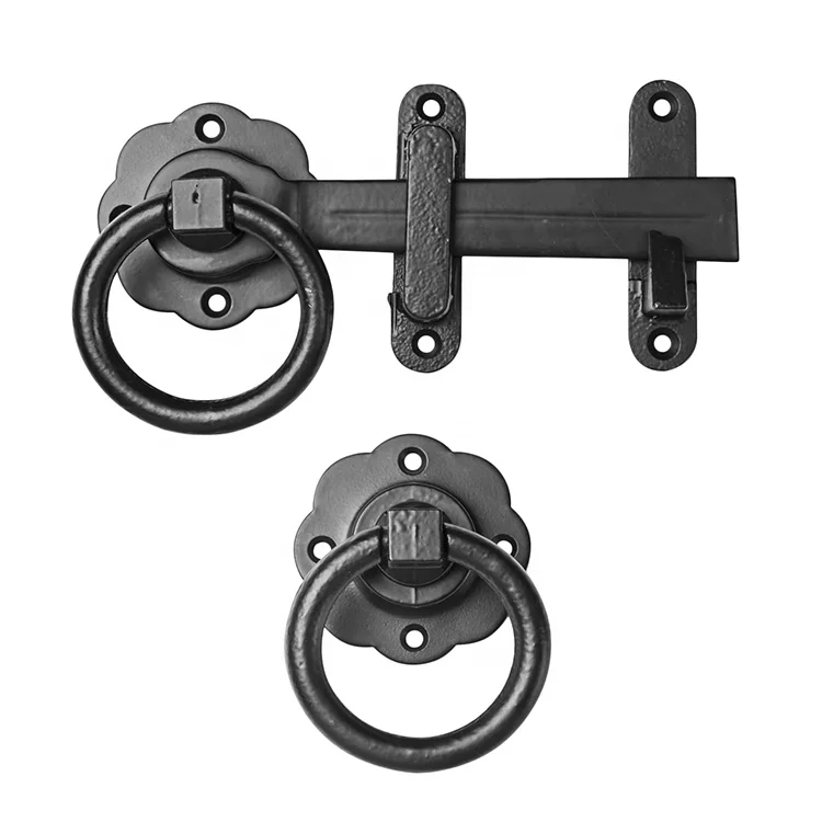 Gate Ring Latch Set Smooth Black