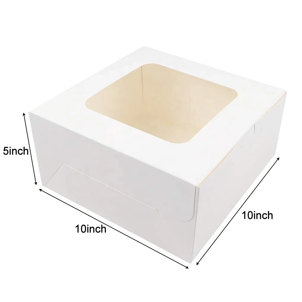 10x10x5Inches Cake Boxes with Window White Paper Bakery Box Square Cardboard Cajas Pasteles Disposable Cake Box for Pastr