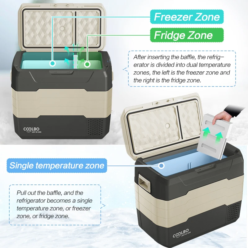 COOLBO AWG55 50L Compressor DC12V Portable Fridge Freezer Car Refrigerator For SUV Off Road -20-+10 Degree