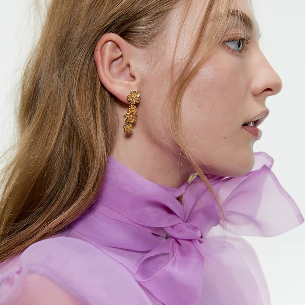 Fashion Style Pave 925 Flower Crystal Gold Clip On Earrings For Women