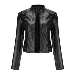 Vintage Ladies Rivet Streetwear Jacket Stylish Black Leather Jackets For Women 2021