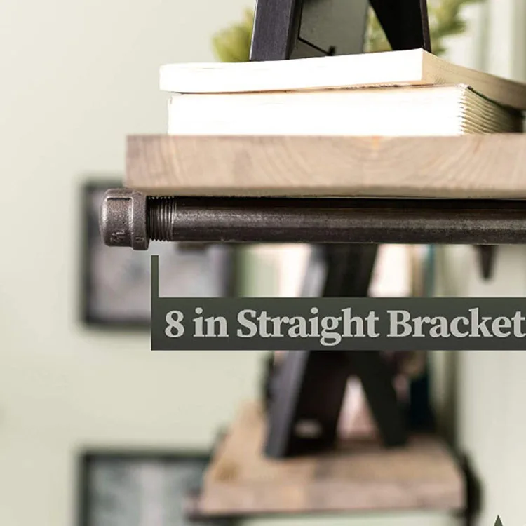 
Modern design style rectangle industrial pipe floating shelves wooden book shelf set of 2 