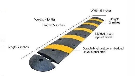Road safety yellow and black rubber speed breaker hump
