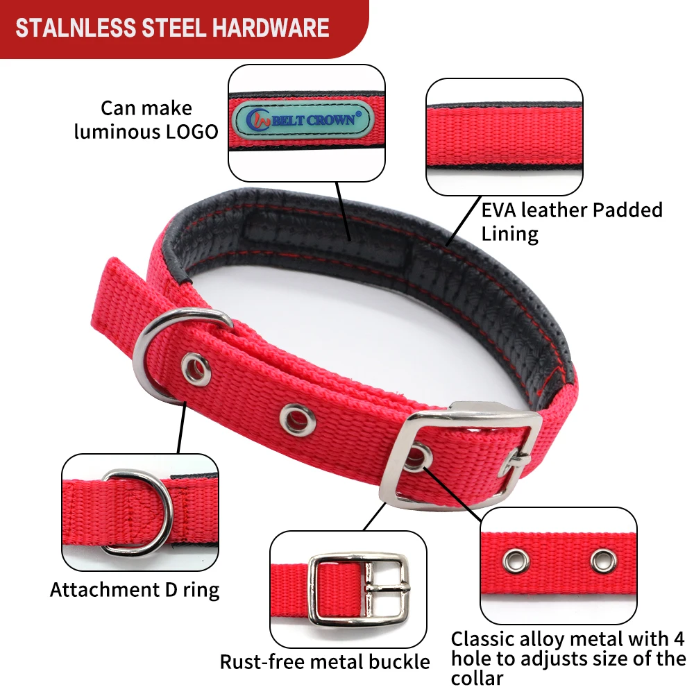 Belt Crown Adjustable Double Thick Heavy Duty Tough Nylon Dog Collar with Metal D Ring & Buckle