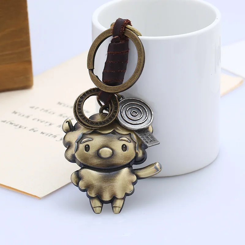 JETSHARK 12 zodiac keychain cow tiger dog rabbit pig key chains Retro cowhide keychain pendant alloy animal metal key chains