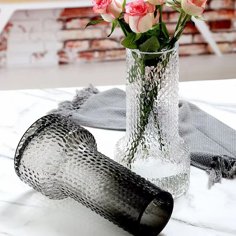 Black smoke grey glass vase for fresh flowers cut modern vase unique wide stable bottom vase for table centerpiece