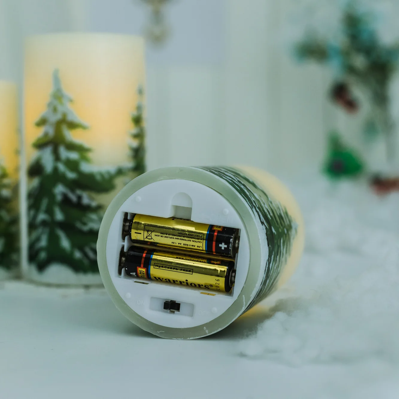 Senmasine Remote Control Flickering Wick Real Pillar Wax Led Glitter Christmas Tree Decal Battery Operated Flameless Candles