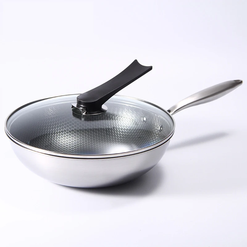 
New Technology Household Healthy Honeycomb Non-stick Tri Ply Stainless Steel Wok 