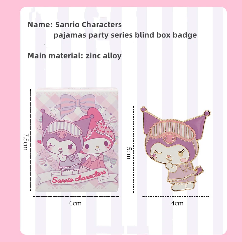 Hot-selling Anime Kuromi Melody Brooch Kawaii Pajamas Party Series Metal Pin Blind Box Cartoon Badge Fan Collection Gift