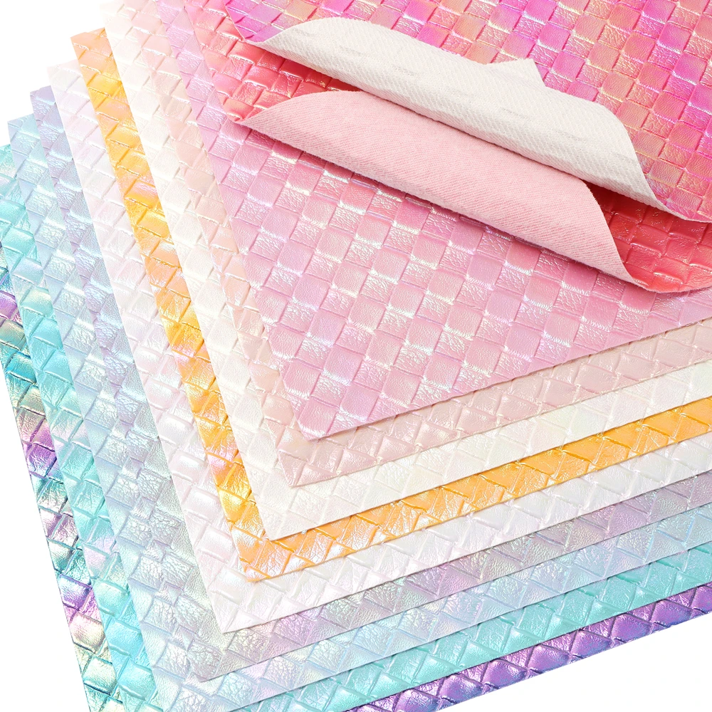 12inx53in Colorful Holographic Woven Plaid Embossed Faux Leather Rolls For Bags Handbags Wallet Notebook