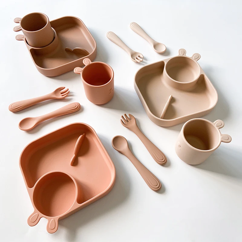 Wholesale baby tableware Silicone Plate Suction bowl Eco Friendly Baby Feeding Set 100% Silicone Baby Feeding Set