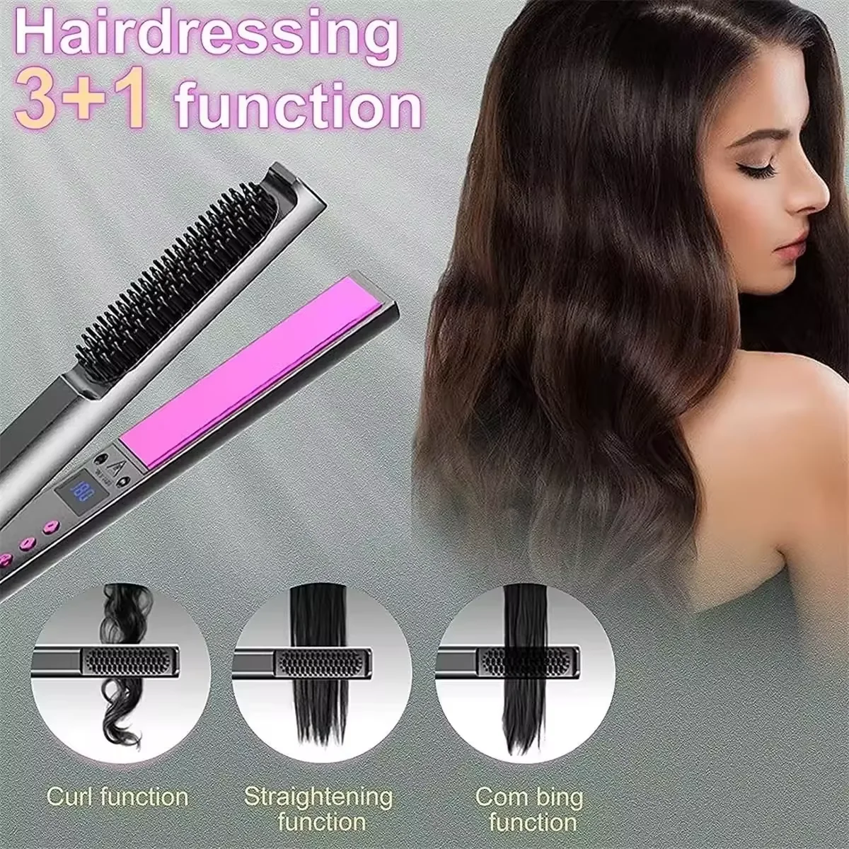 Professional Mini Flat Iron Plates Hair Straightener Brush 3 in 1 Multi-function Portable Ceramic Hair Straightener Curling Iron