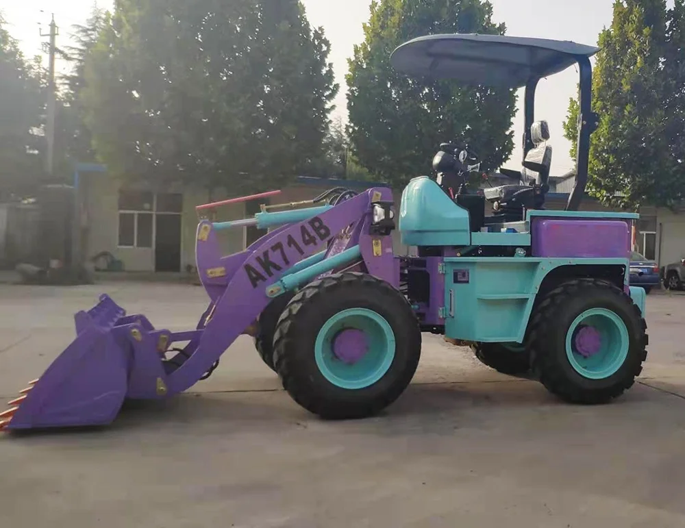 Manufacturer 1ton Mini Loader 4WD multi-function wheel loader without cabin Mini Tractors Yellow Green UNIQUE Training Lo