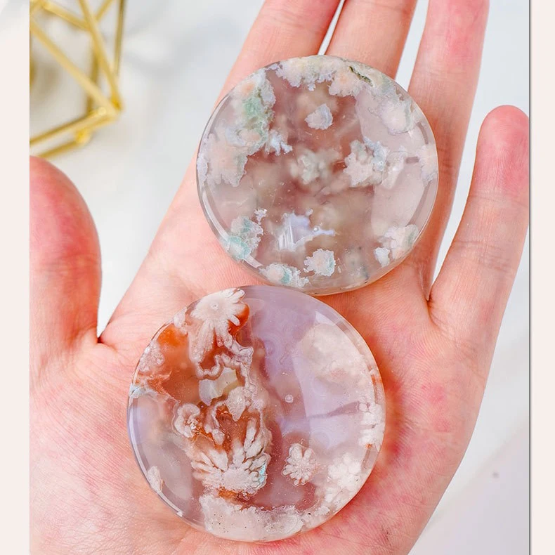 Natural crystal cherry blossom agate cat shape bowl polished gemstone round crystal bowl