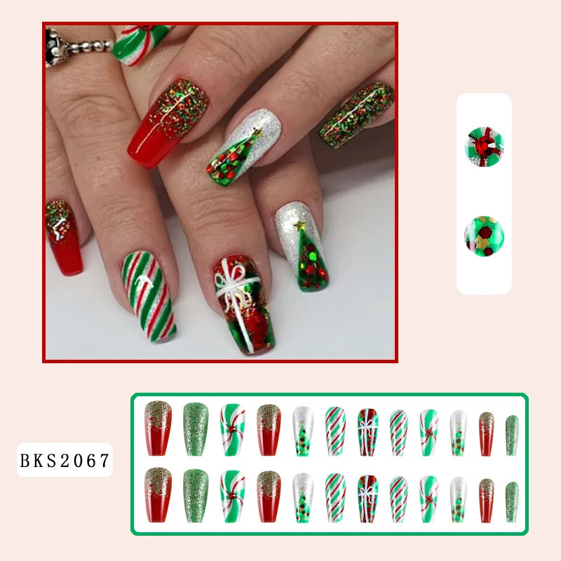 2024 Christmas Snowflake Elk Press on Nails Fake False Nails Full Cover Artificial Nails