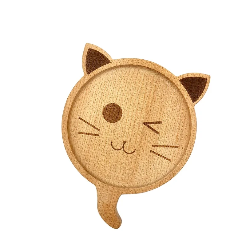 Тарелка из Букового дерева в форме милого кота деревянная тарелка для детей Бамбуковая