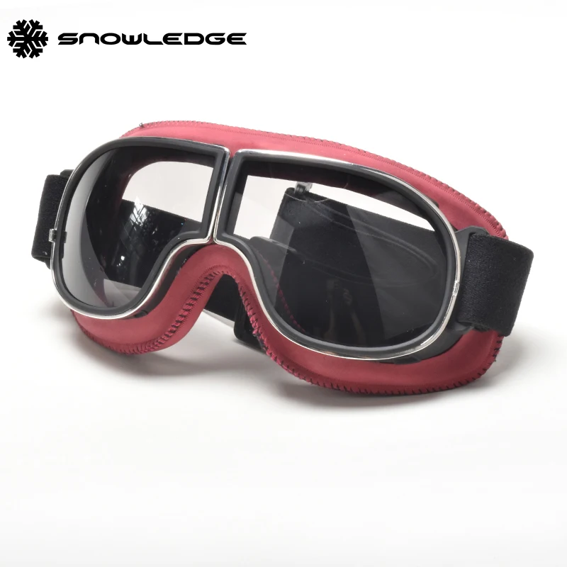 Snowledge Vintage Pilot Steampunk Helmet Motorcycle Leather Goggles Glasses Cruiser Windproof Goggles