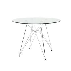 Nordic Glass Round Table Steel Leg Dining Table Tempered Transparent Table