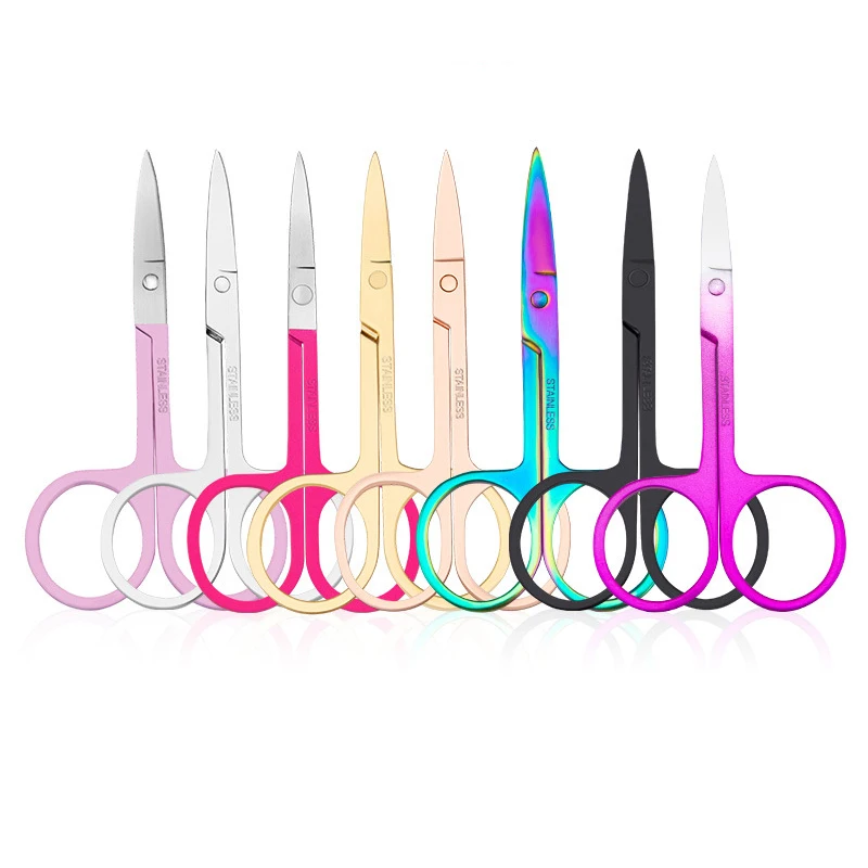 Factory direct sales Beauty tools Stainless steel rose gold eyebrow trimming Small scissors portable eyebrow trimmer scissors