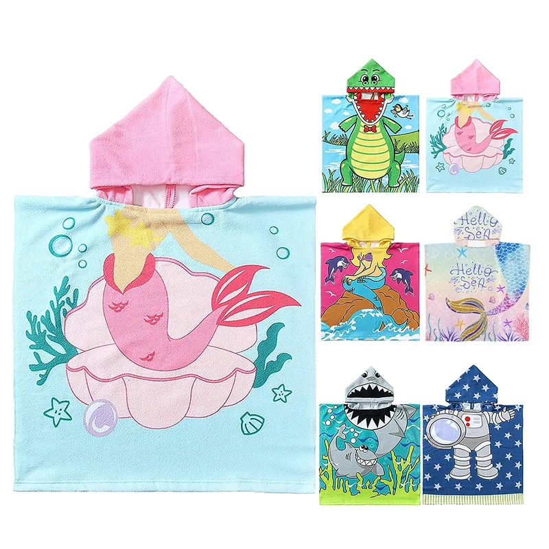 Custom children printed cape Portable beach cape Children hooded bath towel Printed surf hooded poncho towel