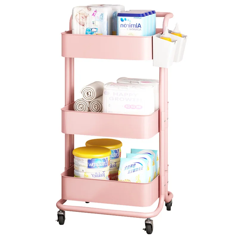 Multi Purpose 3 Tier Metal Organisation Holder Utility Trolley 3 Shelf Storage Rolling Cart for Kitchen Office Bathroom