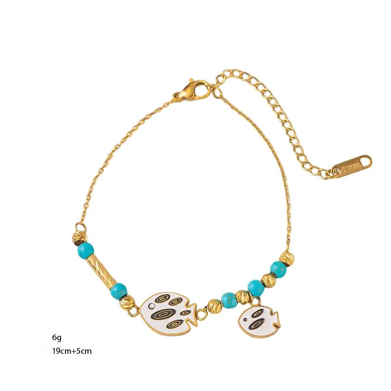 Stainless steel bracelet colored small fish blackboard natural turquoise small gold ball bracelet