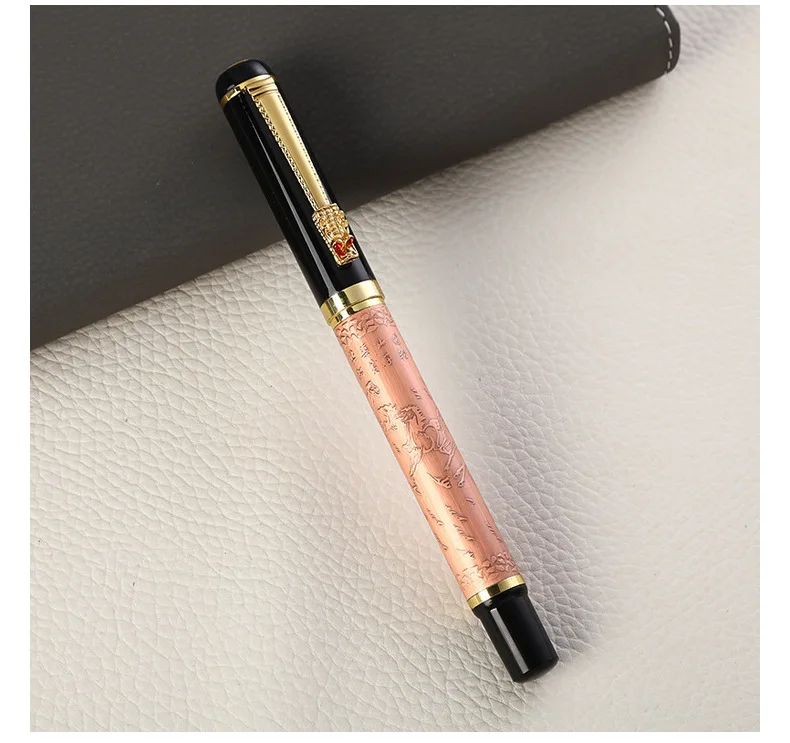 retro metal bronze luxury eight horse  gift fountain pen with dragon clip