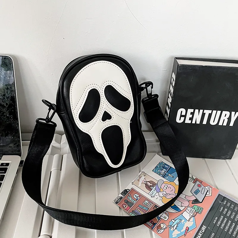PU Leather Gothic Devil Halloween Crossbody Bags Unisex Personality Shoulder Bags Funny Ghost Face Purses and Handbags for Women